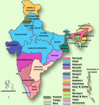 Different languages spoken in India 